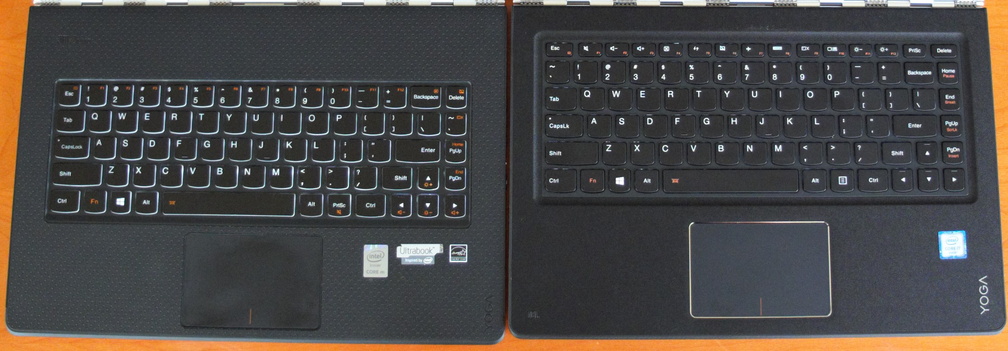 Anordnung der EIngabegeräte bei Lenovo Yoga 3 pro (links) und Lenovo YOGA 900 (rechts)